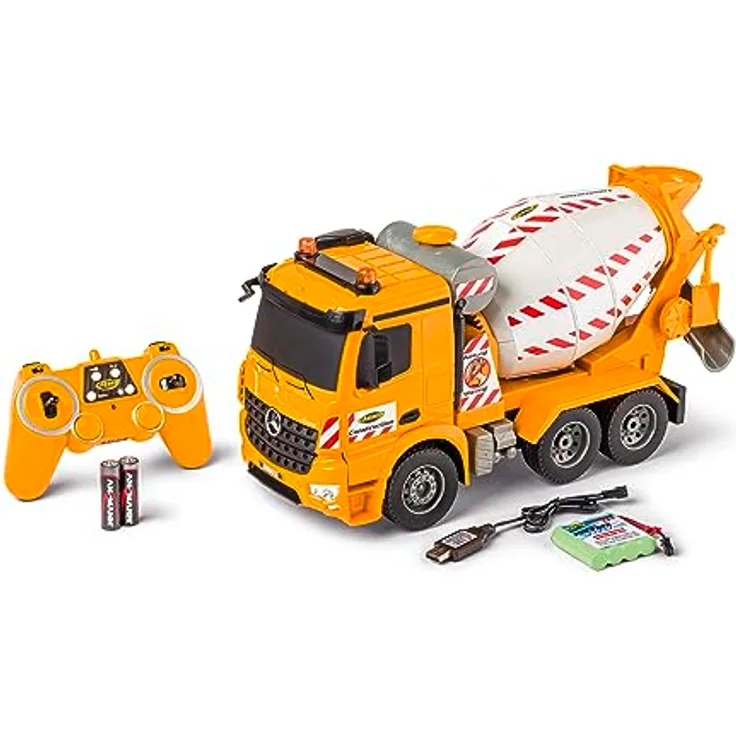 Carson 500907667 1:20 MB Arocs Betonmischer 100% RTR - Ferngesteuertes Fahrzeug, RC Betonmischer mit Funktionen Licht und Sound, inkl. Batterien und Fernsteuerung
