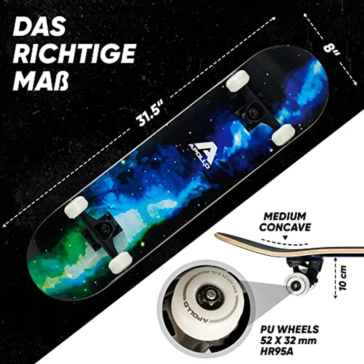 Apollo Skateboard | 7-lagiges Deck, Medium Concave, ABEC-7 Kugellager | für Kinder und Profis | trendiges Design, top Fahreigenschaften – Bild 5
