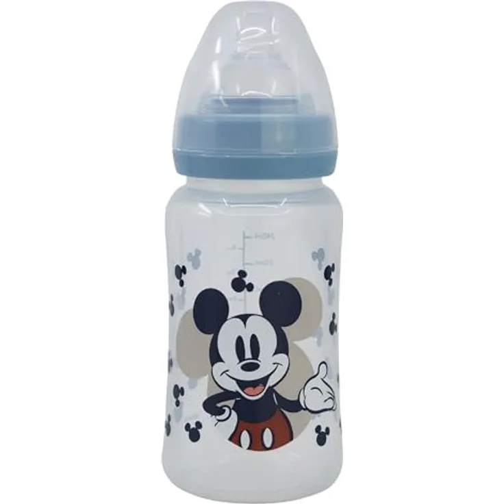Stor Weithalsflasche 240 ml, Silikon Sauger mit 3 Positionen, Mickey Mouse Full OF Smiles, BPA-frei