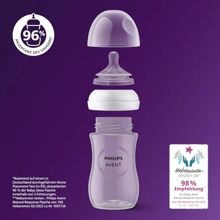 Philips AVENT Natural Response Babyfläschchen SCY906/11, 330 ml mit Durchflussrate 4, Sauger für ab 3 Monate, Anti-colic-Ventil – Bild 2