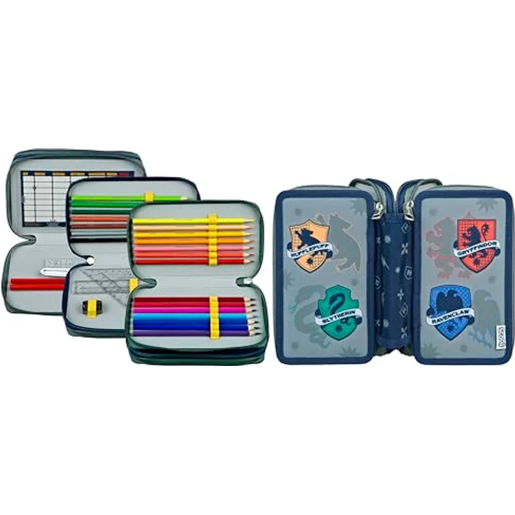 Scooli Tripledecker Harry Potter, Gefülltes Schüleretui mit 21 Buntstiften und Zubehör, ergonomisch geformt, robust und langlebig, ideal für Schule und Freizeit, ab 6 Jahren – Bild 2