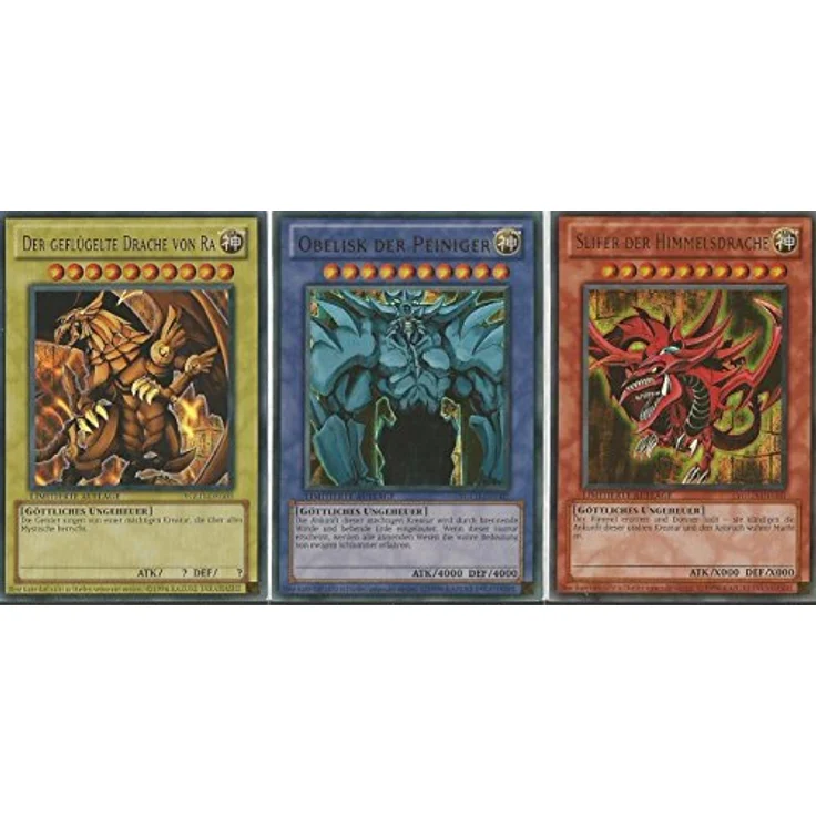 Yu-Gi-Oh! Ägyptische Götterkarten Komplett Set - Ultra Rare - Limitierte Auflage - (Slifer der Himmelsdrache YGLD- DEG01 + Obelisk der Peiniger YGLD-DEG02 + Der geflügelte Drache von Ra YGLD-DEG03) Deutsche Version – Bild 2