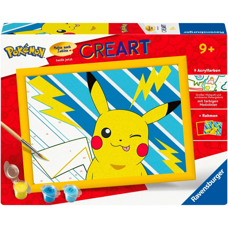 Ravensburger Malen nach Zahlen CreArt, Freches Pikachu, Made in Europe, mit farbigen Motivlinien – Bild 1