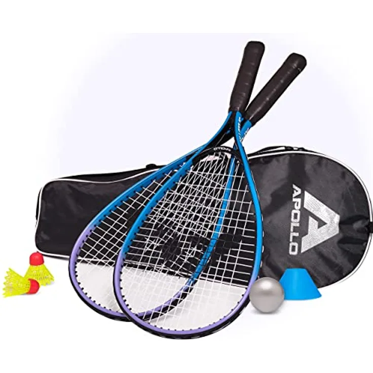 Apollo Speed Badminton Set | Schläger in versch. Farben | Squash Schläger Set | Tasche und Badmintonschläger | Federball Set Kinder