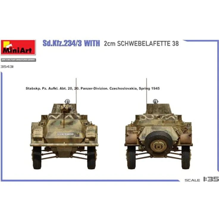 Miniart 1:35 Sd.Kfz.234/3, Modellfahrzeug mit 2 cm Lafette 38 und feinen Innendetails – Bild 15
