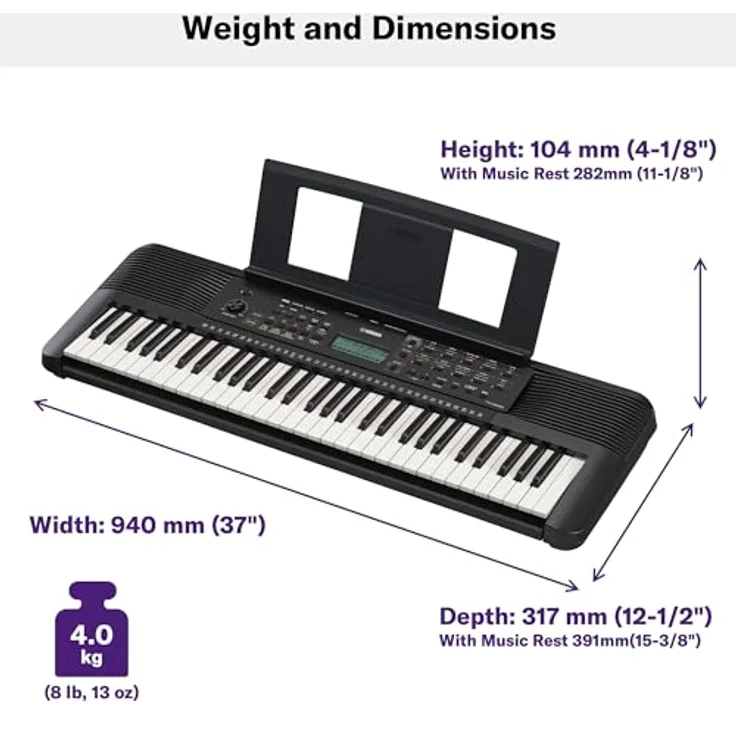 Yamaha PSR-E283, 61-Tasten Keyboard mit LCD-Display, Akku- und Gleichstrombetrieb, schwarz – Bild 4
