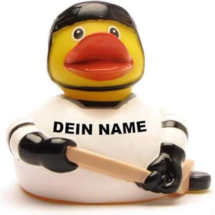 Duckshop Badeente - personalisierbar Eishockey Ente mit eigenem Wunschtext, 8 cm aus Vinyl – Bild 1