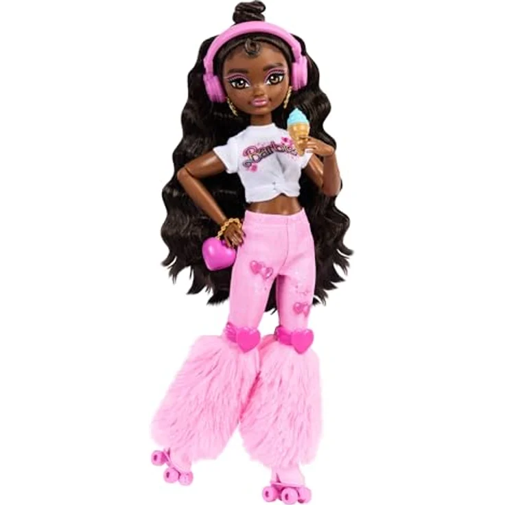 Mattel GmbH Barbie Dream Besties Skate Party Puppe Brooklyn, mit Rollschuh-Accessoires und langem braunem Haar – Bild 1
