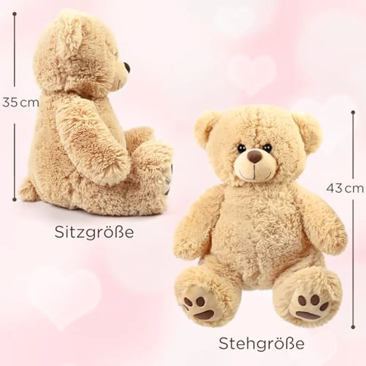 LotFancy Teddybär Plüschtier 43 cm, großer brauner Kuschelbär mit Fußabdrücken, hochwertiges Plüschtier für Kinder und Geschenke, hellbraun – Bild 2