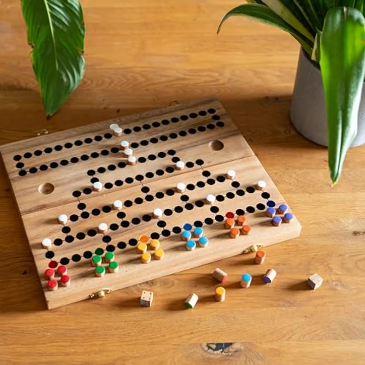 Logoplay Blockade Brettspiel für 2 bis 6 Spieler, zusammenklappbar mit Metallverschluss, Spielfeld 26 x 33 cm aus Samena-Holz – Bild 4