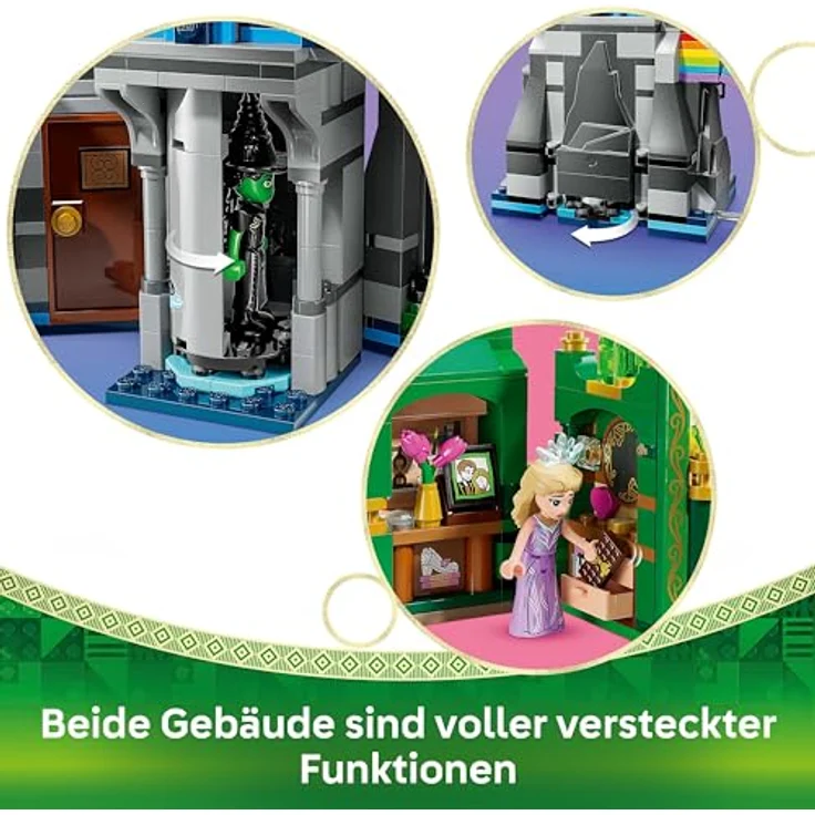 LEGO Wicked Emerald City & Kiamo Ko Castle, Bau- und Spielset mit Elphaba- und Glinda-Minifiguren, fliegendem Affen und Zubehör, für Kinder ab 9 Jahren, 75689 – Bild 3