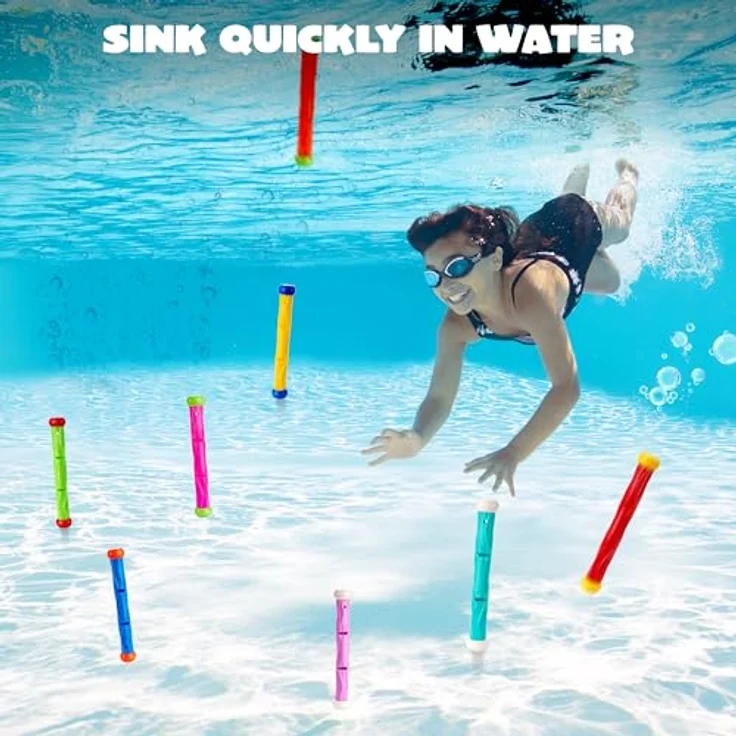 JOYIN 8 Stücke Tauchstäbe, buntes Wasserspielzeug für Kinder, 19 cm, ungiftig und lichtbeständig – Bild 2
