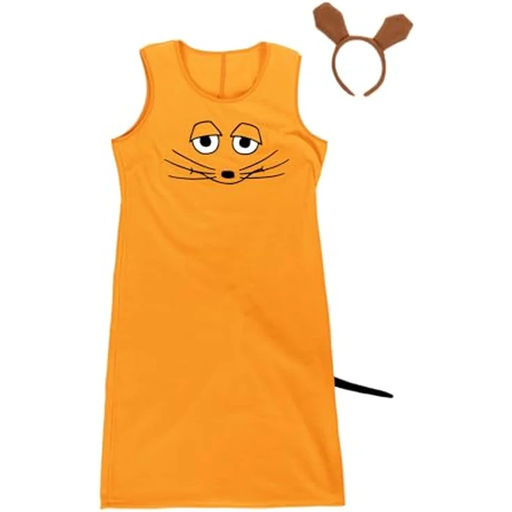 Maskworld Die Sendung mit der Maus - Maus Kleid (XXL), orange, ärmellos mit Maus-Gesicht Aufdruck, inkl. Haarreifen mit Mausohren – Bild 9
