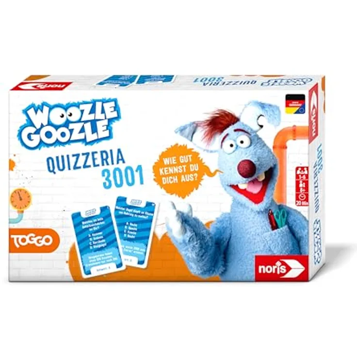 Noris 606102073 - Woozle Goozle Quizzeria 3001 (Spiel ab 8 Jahre) - Kooperatives Quiz für Kinder zum Allgemeinwissen, 1-6 Spieler, ca. 20 Min. Spiel-Dauer, Offizielles Toggo Lizenzprodukt, Made in Germany, 3 Schwierigkeitsstufen