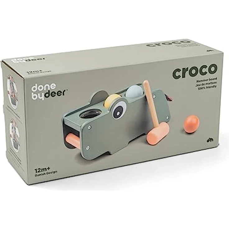 Done by Deer Hammer-Spielbrett Croco, hölzernes Stapelspielzeug in Grün zur Förderung der Hand-Augen-Koordination, ab 12 Monate – Bild 5