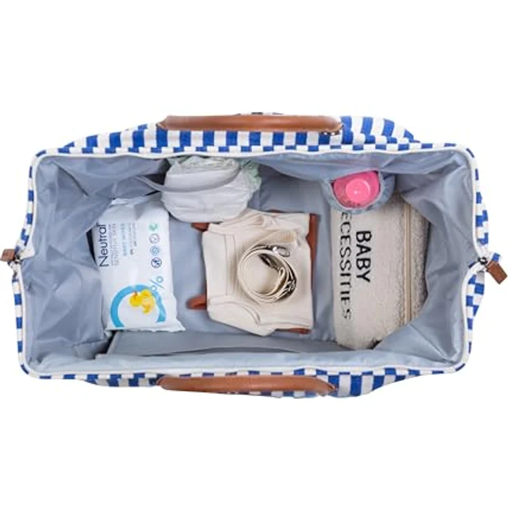 Childhome Mommy Bag, Wickeltasche mit großem Fassungsvermögen, blauen Streifen, Wickelauflage und verstellbarem Schultergurt – Bild 4