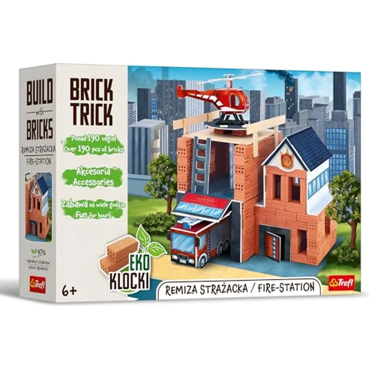 Trefl Brick Trick - XL - Feuerwache, Baukasten mit echten Ziegeln und Holz, umweltfreundliche Materialien – Bild 1