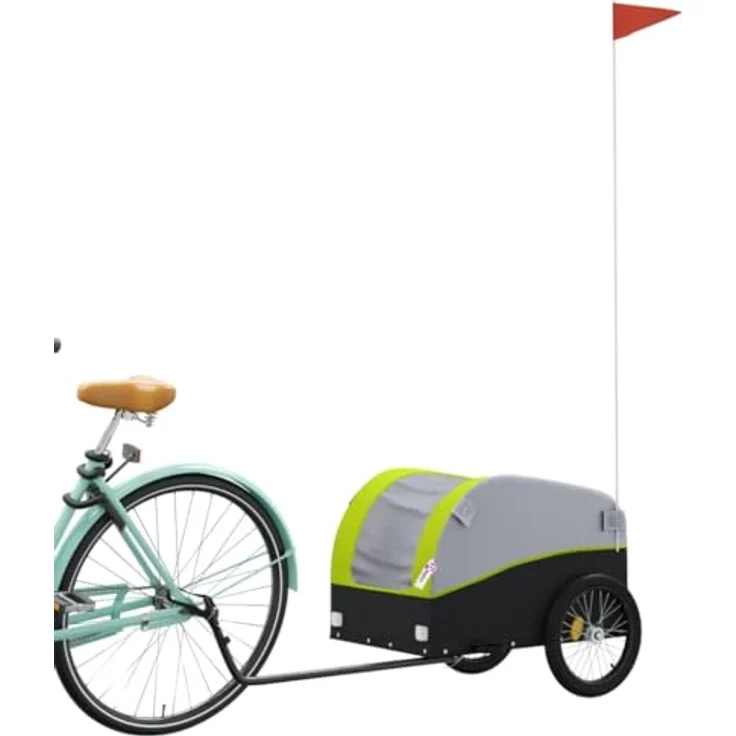 vidaXL Fahrradlastenanhänger Schwarz und Grün 30 kg Eisen, Robustes Design mit Deichsel und Sicherheitsflagge – Bild 4