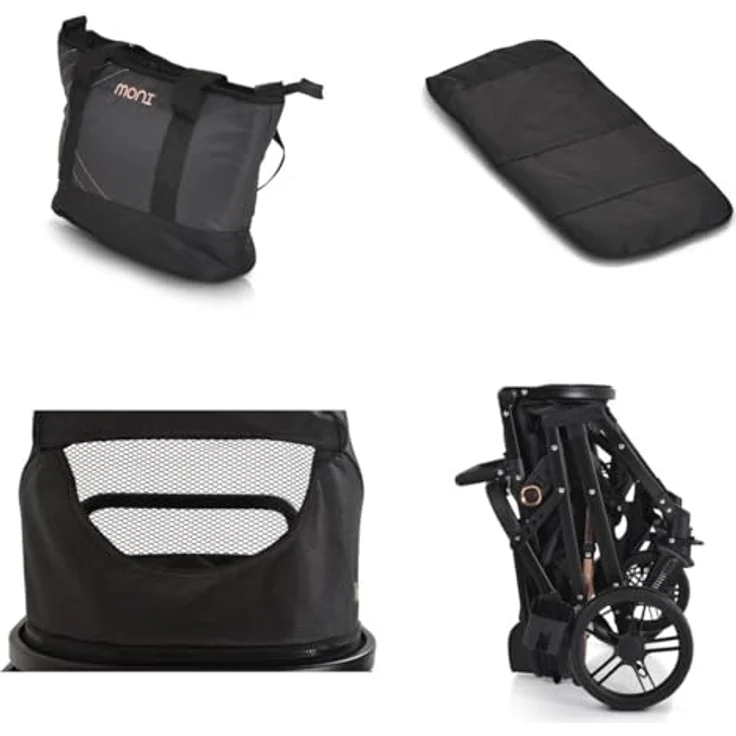 Moni Rafaello 2 in 1 Kombikinderwagen, Kinderwagen mit umbaubarer Tragetasche und Sportsitz, inklusive Fusssack und Moskitonetz, grau – Bild 7