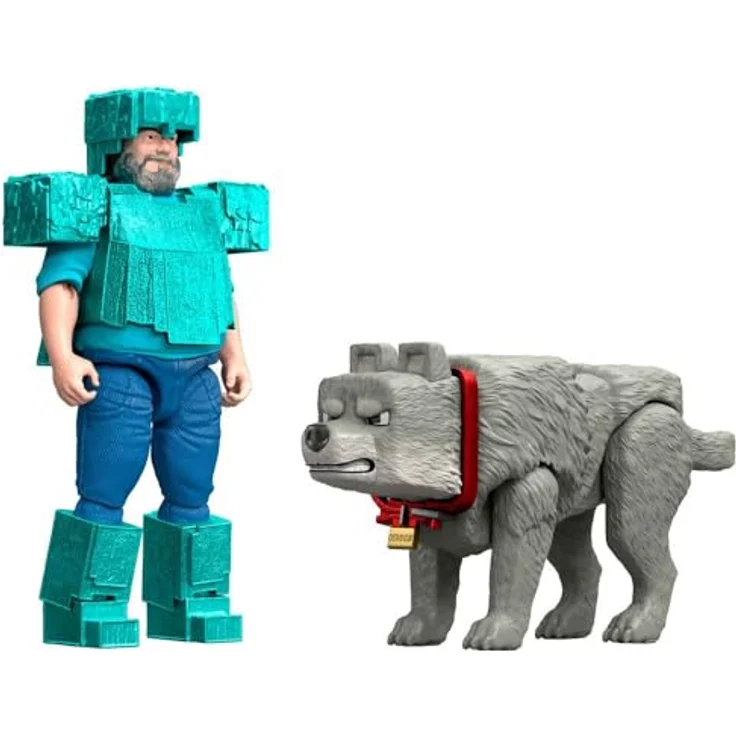 Mattel Minecraft JFR71 Movie Core Scale Steve und Wolf Actionfiguren-Set, 2 Stück, 10,2 cm, Steve in Diamantrüstung – Bild 4