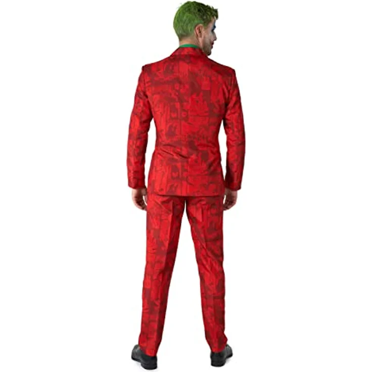 OppoSuits Scarlet Joker, vierteiliger Partyanzug in Rot mit Slim-Fit-Schnitt und Comic-Muster, XXL – Bild 3