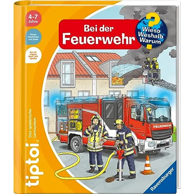 Ravensburger tiptoi® Buch - Wieso? Weshalb? Warum? - Bei der Feuerwehr, interaktive Kinderbuch über Feuerwehrfahrzeuge und Einsätze