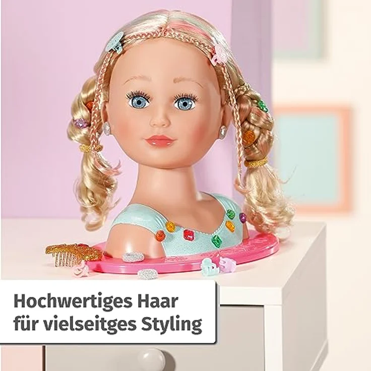 BABY born Sister Styling Head, Puppenschminkkopf für Kinder mit Langen blonden Haaren inkl. Schminkpalette, Bürste und Stylingaccessoires, Schminke für Puppe und Kinderhaut, 835432, Zapf Creation – Bild 3