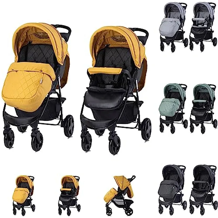 Lorelli Kinderwagen Buggy Olivia, Zubehörbox, Fußabdeckung, verstellbar, Korb, Farbe:gelb