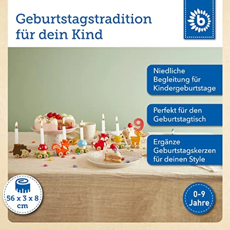 Bieco Holz Geburtstagszug Waldtiere mit Zahlen 0-9 Jahre | 17 tlg, Länge ca. 59 cm | Kerzen Geburtstagszug | Holz Eisenbahn Kinder Geburtstagszug Holz | Geburtstagskerzen Zahlen | Holz-Zug – Bild 3