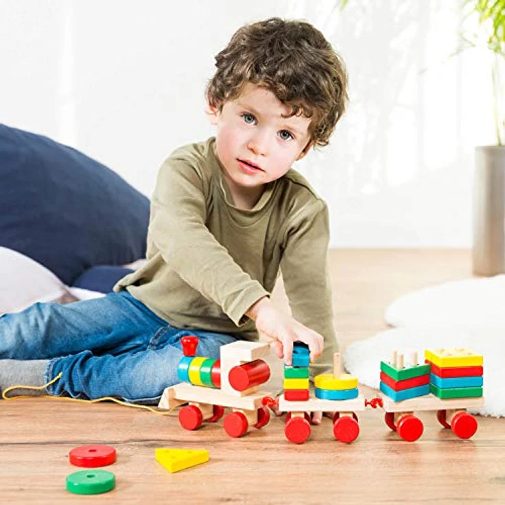 all Kids United® Holz-Eisenbahn Spielzeug-Eisenbahn aus Holz; Kinderspielzeug Sortierwürfel Holz-Zug Lernspielzeug (Holzzug) – Bild 4