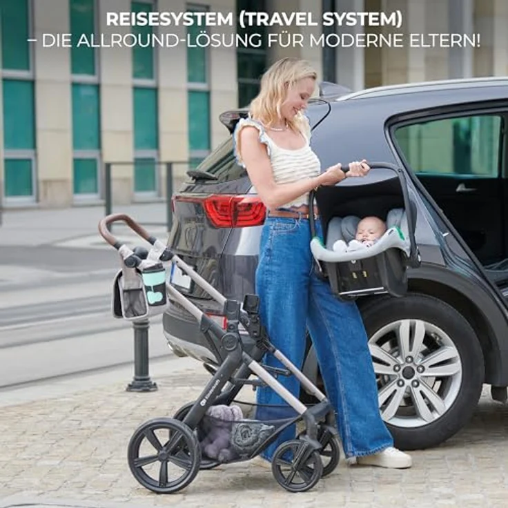 KinderKraft Moov 2 Air, 3-in-1 Kinderwagen mit umbaubarem 2-in-1-Sitz, Autositz RWF Mink Pro i-Size und Zubehörset – Bild 9
