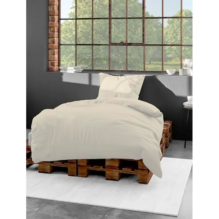 Bierbaum Bettwäsche 3899, Mako-Satin, 100% Baumwolle, Designed in Germany, Natur 81, 135 x 200 + 40 x 80 cm