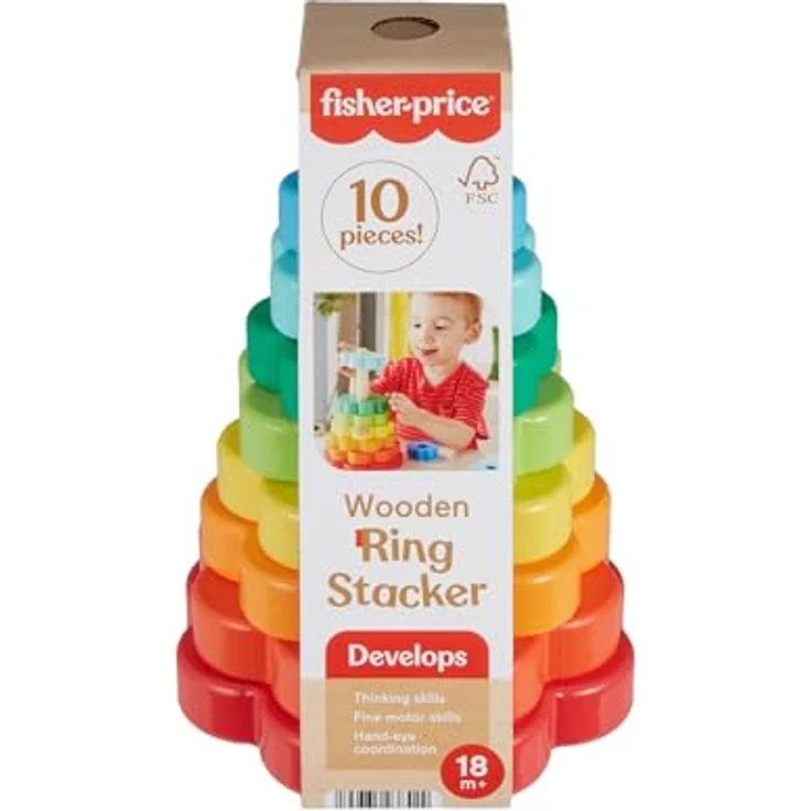 Fisher-Price® Ring-Stapelspielzeug aus Holz, FSC-zertifizierte, bunten Ringe, Bogenform – Bild 6