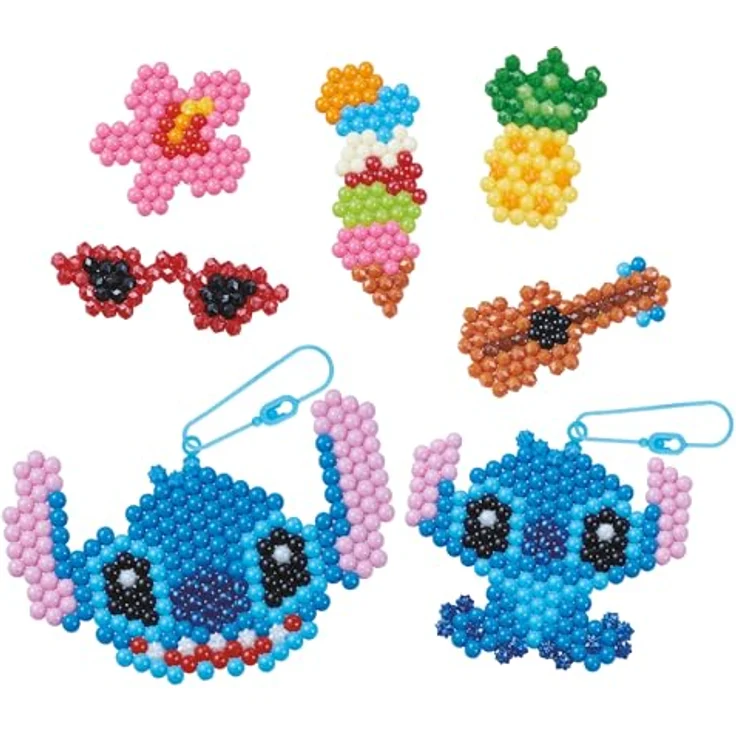 Aquabeads Kreativset Stitch, Schlüsselanhänger Bastelset mit 700 bunten Perlen, inkl. Glitzer- und Polygonperlen, für Kinder ab 4 Jahren – Bild 4