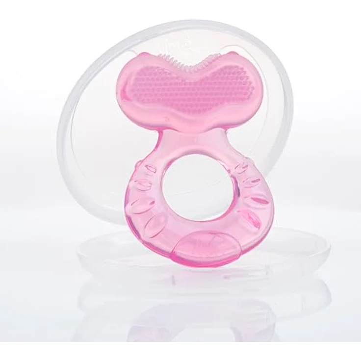 Nuby Teethe-eez Silikon-Beißring, weiche Zahnungshilfe mit strukturierter Oberfläche zur Zahnfleischmassage, hygienisches Etui inklusive, rosa, ab 3 Monaten – Bild 2