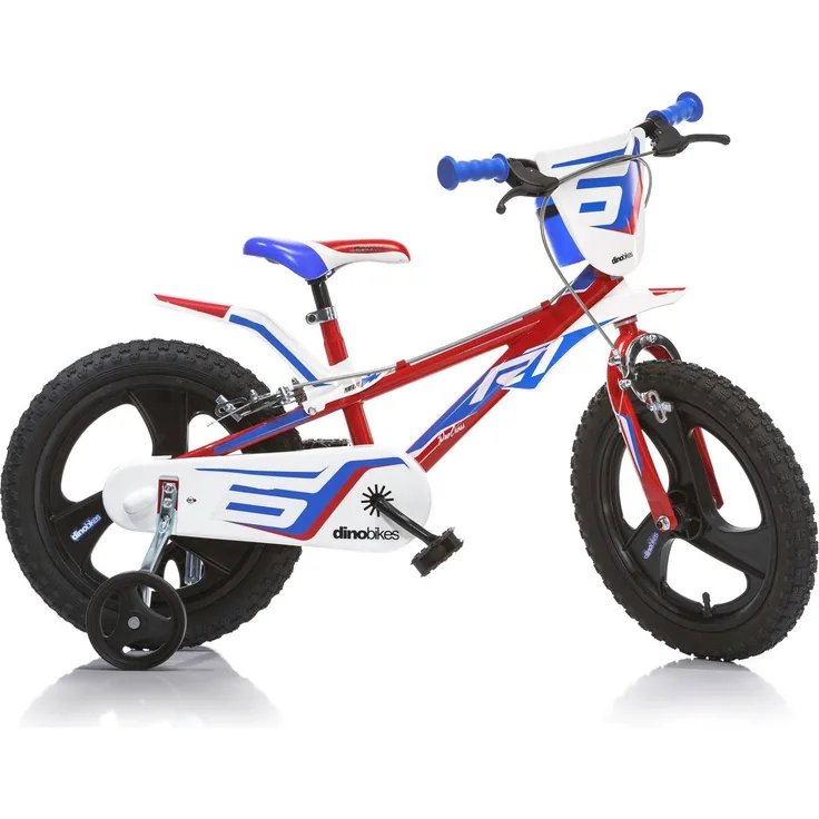 Dino Kinderfahrrad Mountainbike mit Stützrädern, Frontschild und coolen Schutzblechen