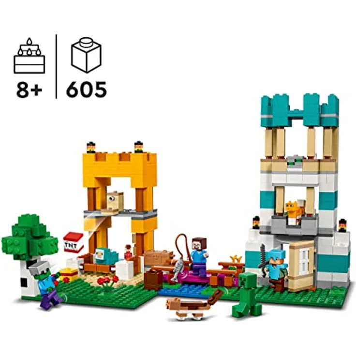 LEGO 21249 Minecraft Die Crafting Box 4.0, 2in1-Set zum Bauen, Türme am Fluss oder Katzenhütte, mit den Figuren Alex, Steve, Creeper und Zombie-Mobs, Actionspielzeug für Kinder, Jungen und Mädchen – Bild 2