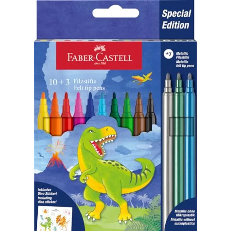 Eberhard Faber Buntstift Filzstifte Set - Special Edition Dino, 10 leuchtende Farben + 3 Metallic-Stifte