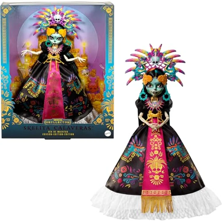 Mattel Lalka Monster High Skullector Skelita Calaveras, Sammelfigur zur Edycja Día de Muertos, 32 cm, mehrfarbig – Bild 1