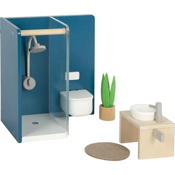 Small Foot Puppenhausmöbel Badezimmer Set, 6-teilig mit Dusche, WC und Waschbecken, Naturfarben mit modernen Akzenten – Bild 1