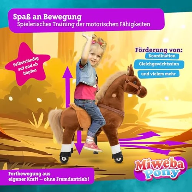 Miweba Pony Amadeus | Reitpferd auf Rollen für Kinder - Schaukelpferd mit Rücklaufbremsen und ergonomischem Sattel - 3-5 Jahre – Bild 5