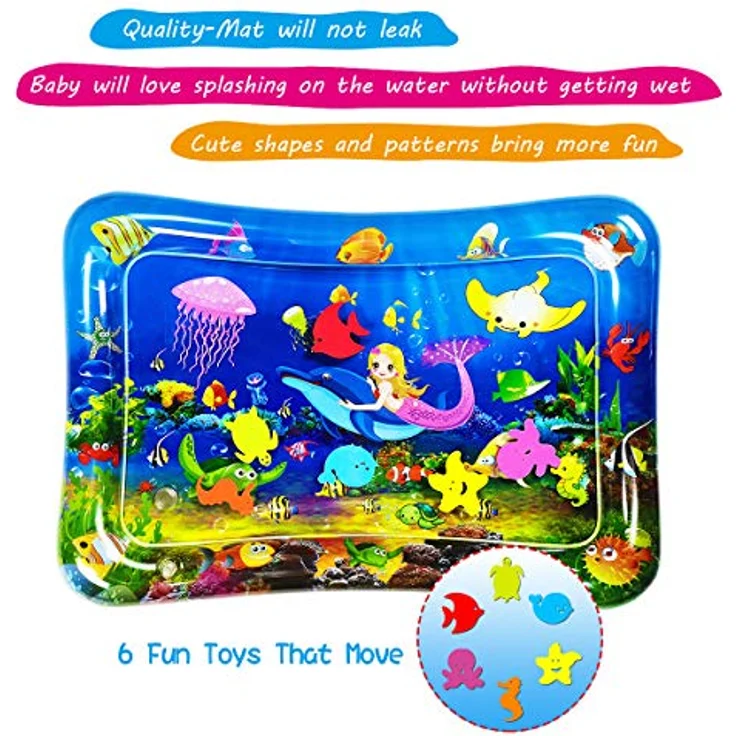 SUNSHINEMALL Wassermatte Baby, BPA-frei, 66×50CM, mit bunten Tiermotiven, ideales Spielzeug für 3-36 Monate (Blaue Meerjungfrau) – Bild 4