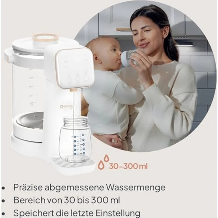 Lionelo Babypresto 2.0 Fläschchenzubereiter, Milchzubereiter und Flaschenwärmer mit 40-100 °C, UV-Hygiene, 30-300 ml Dosierung, 3 L Glasbehälter, LED-Display, Touch-Sperre – Bild 5