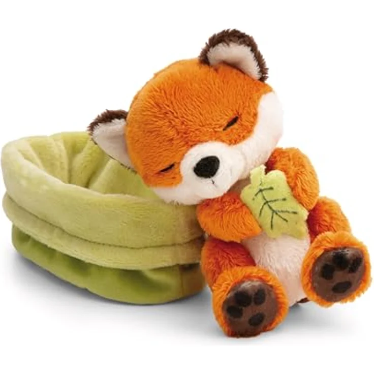 NICI Kuscheltier Fuchs mit Blatt, 12cm schlafend im flauschigen Körbchen, rotbraun-weiß – Bild 2