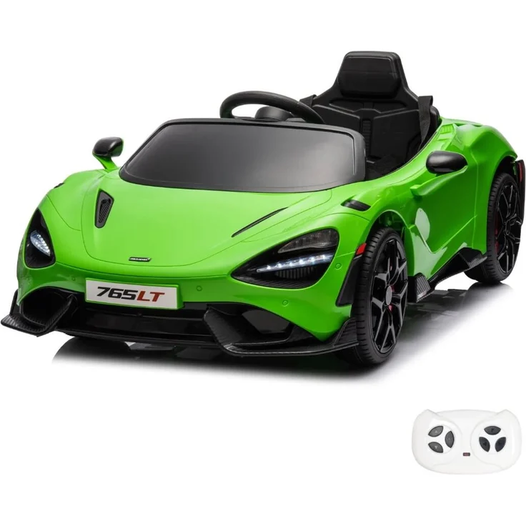 McLaren Elektro-Kinderfahrzeug 12V - McLaren 765LT - 1 bis 5 Jahre - Grün, mit MP3-Player, Bluetooth und Ledersitz