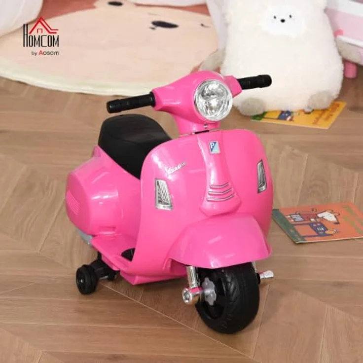 HOMCOM Elektro Motorrad Kinder 6V Vespa-Design mit Stützrädern und Scheinwerfer – Bild 2