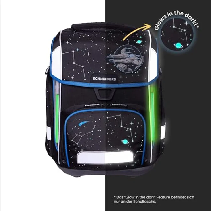 Schneiders Vienna Ergolite Space Quest, ergonomischer Schulranzen aus 100% recycelten PET-Flaschen, 22 Liter Volumen, inklusive LED-Leuchtstäbe und 9-teiligem Set – Bild 2