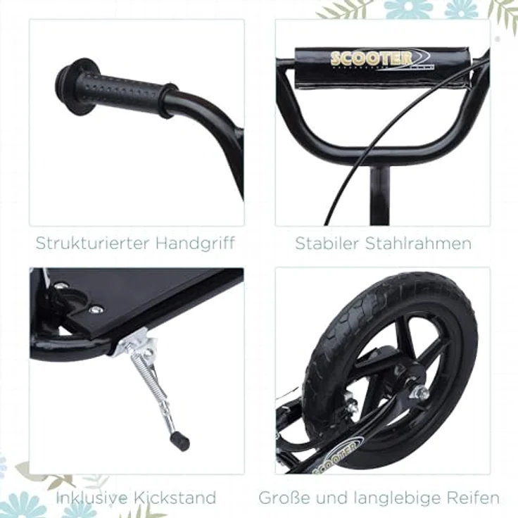 Kinderroller Anti-Rutsch Trittfläche, Metallfahrradständer zum Parken, (Farbe: schwarz) – Bild 7