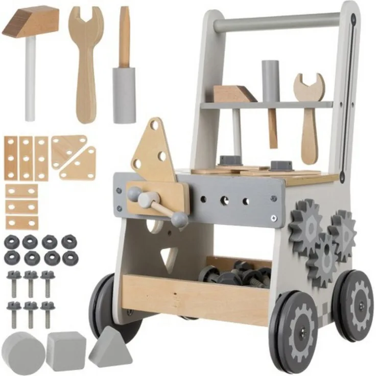 KRUZZEL 3in1 Spielzeug-Baumaschine Kinderwerkstatt Aufsitzwagen, Holz, ungiftig, abgerundete Kanten, 28 x 27 x 47 cm, langlebig