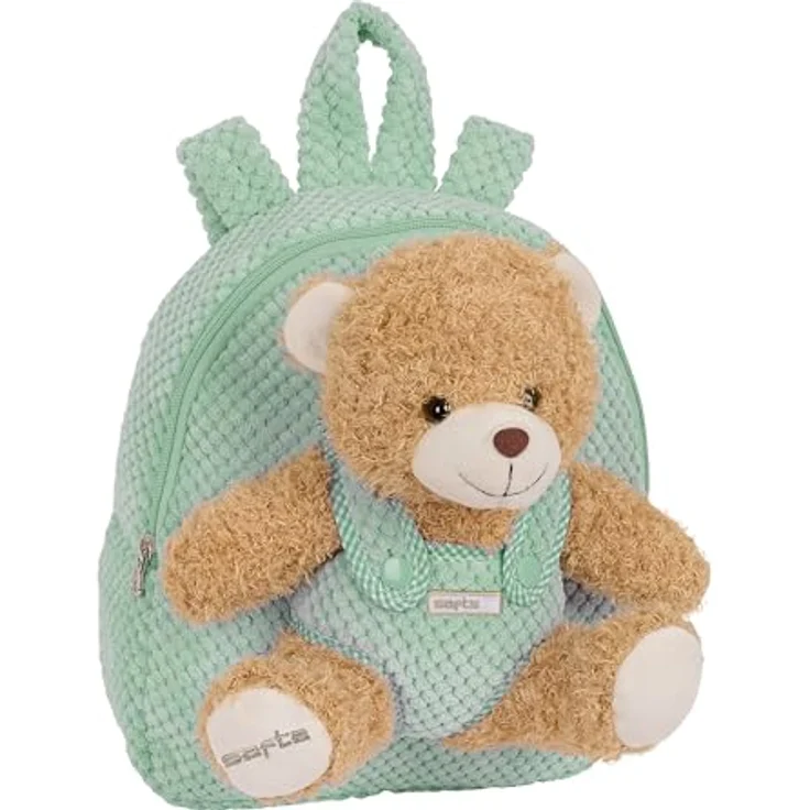 Safta Plüschbär Kindergartenrucksack, Kinderrucksack in Türkis mit gepolsterten Schulterriemen, 23 x 27 x 7,5 cm, Hauptfach mit Reißverschluss – Bild 1